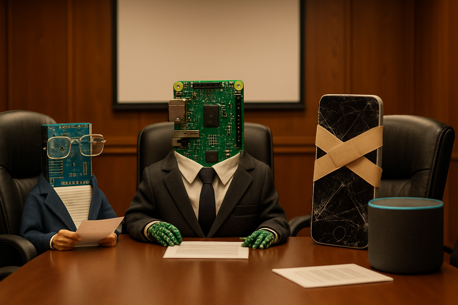 The P.E.T.E.R. Board of Directors - a collection of electronic devices in a corporate boardroom